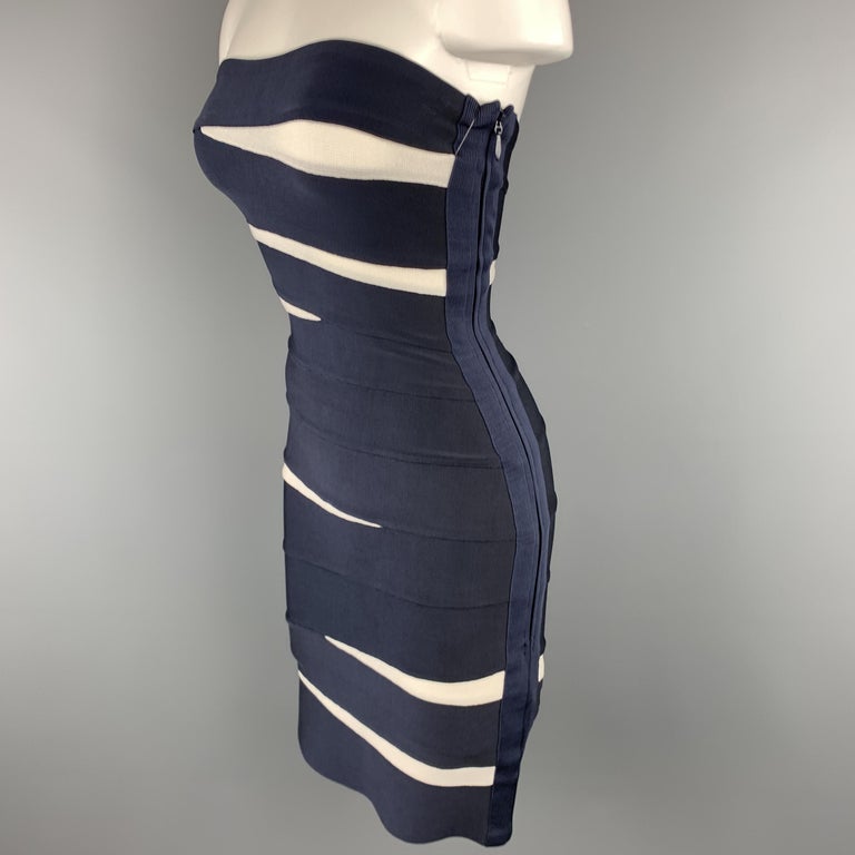 HERVE LEGER Size S Navy R& White Strapless Bandage Sheath Dress For ...