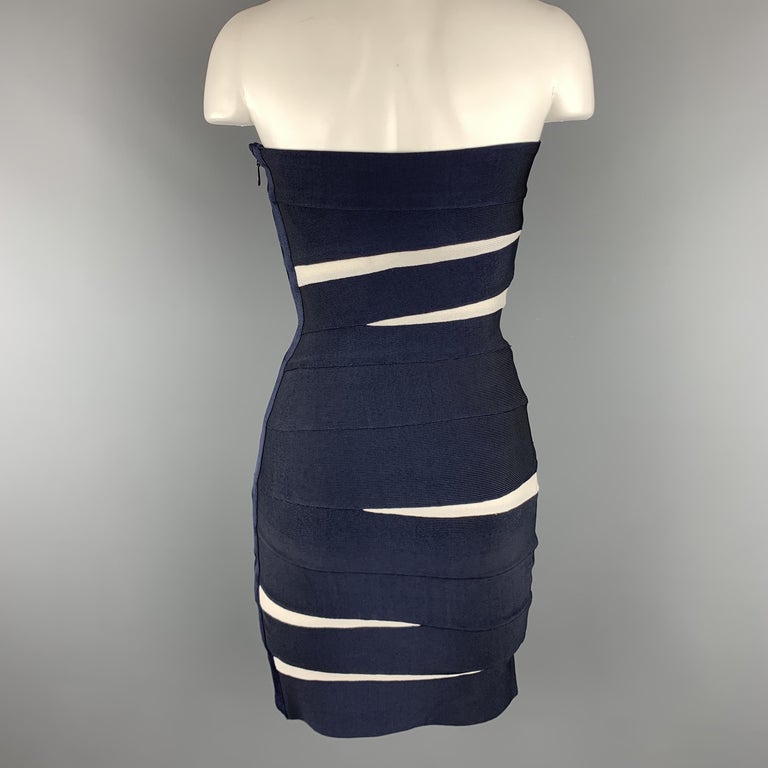 HERVE LEGER Size S Navy R& White Strapless Bandage Sheath Dress For Sale at  1stDibs | herve leger navy blue bandage dress, legersize, herve leger navy  dress