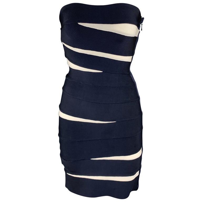 blue and white bandage dress White Round Neck Long Sleeve Frill Midi Bandage Dress S main image 0