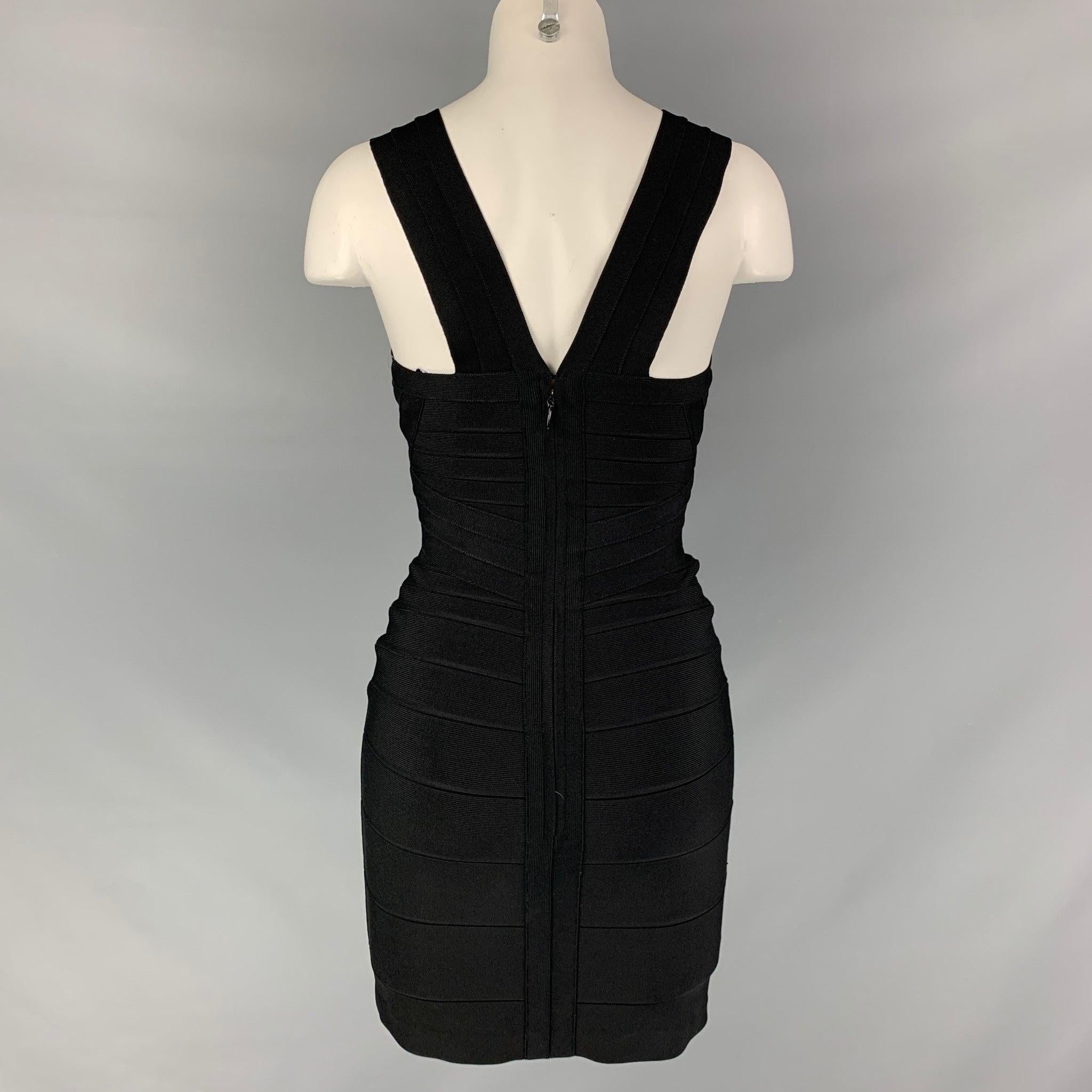 HERVE LEGER Size XS Black Rayon Blend Fitted Cocktail Dress In Excellent Condition In San Francisco, CA
