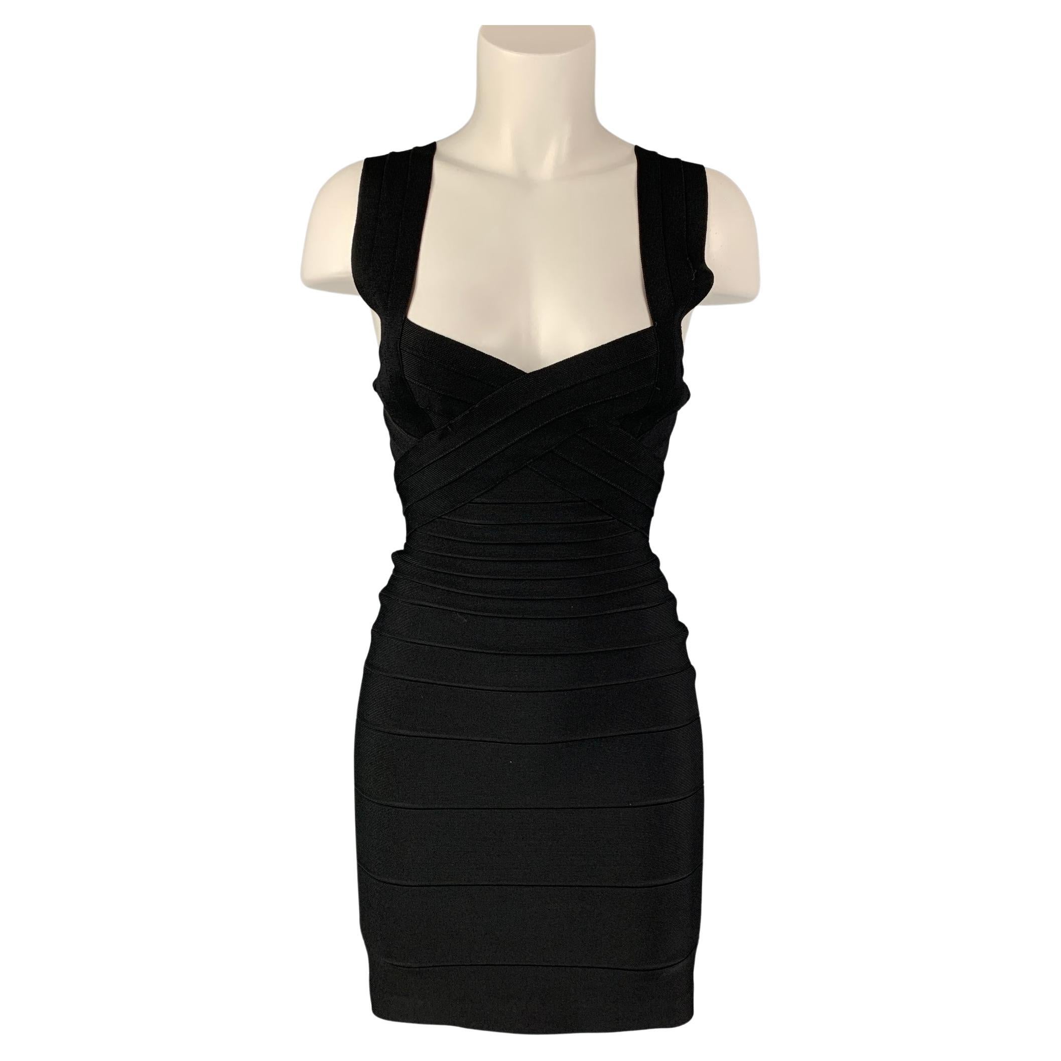 HERVE LEGER Size XS Black Rayon Blend Fitted Cocktail Dress