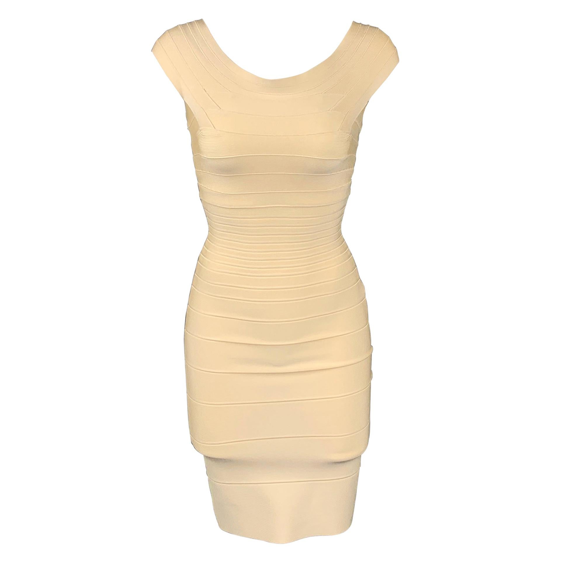 HERVE LEGER Size XS Cream Rayon Blend Bandage Marina Cocktail Dress