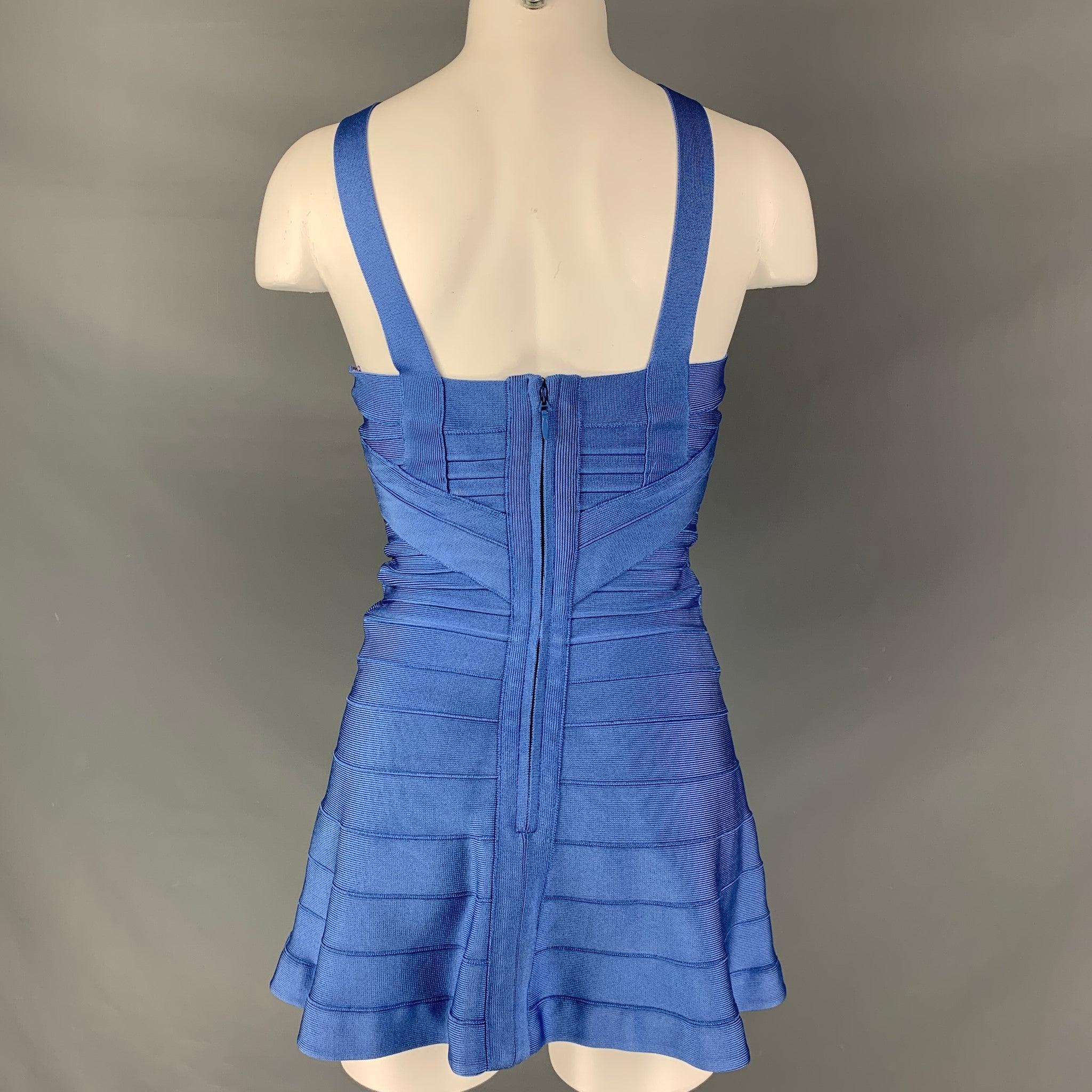 Gray HERVE LEGER Size XXS Blue Rayon Blend A-Line Cocktail Dress For Sale