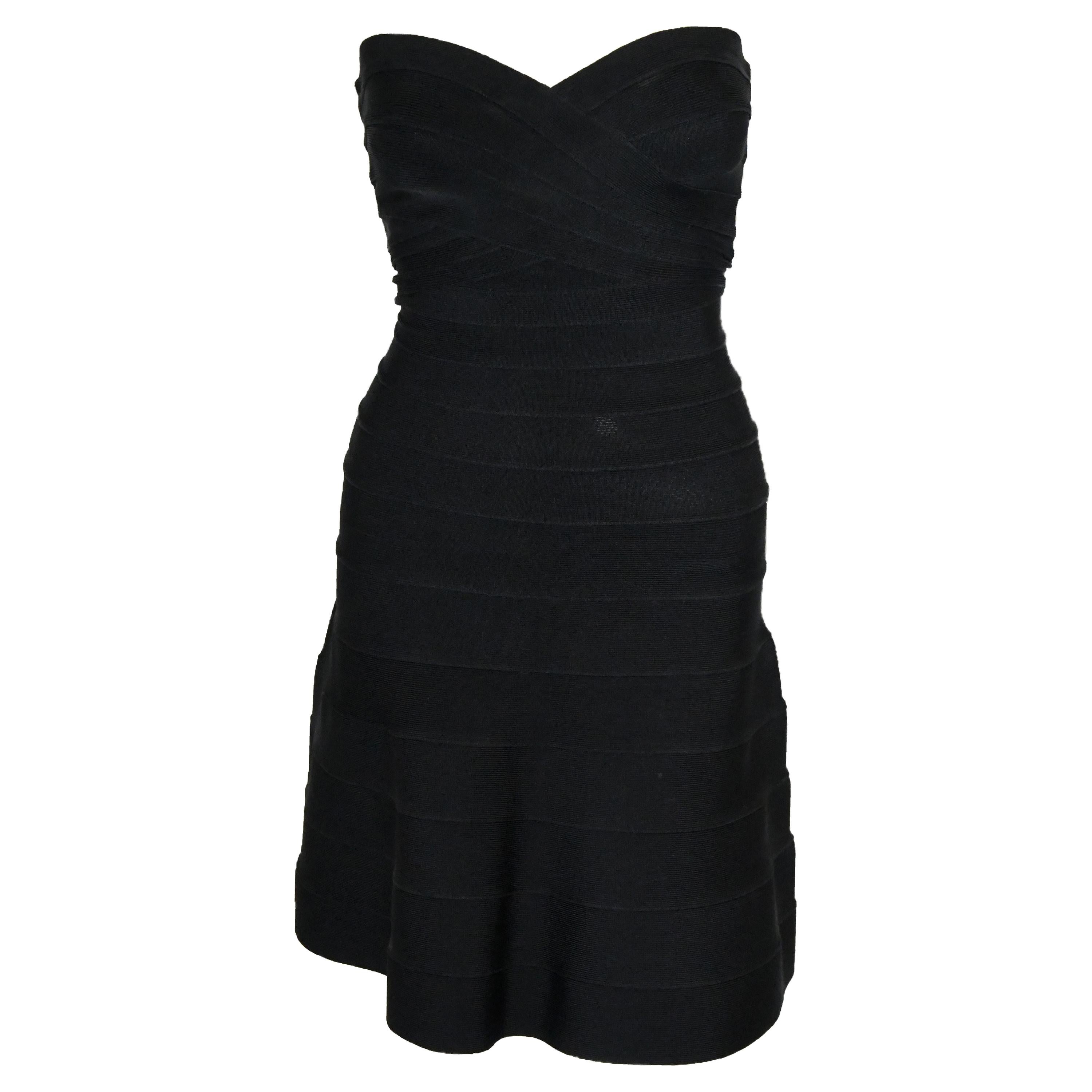 herve leger black strapless dress