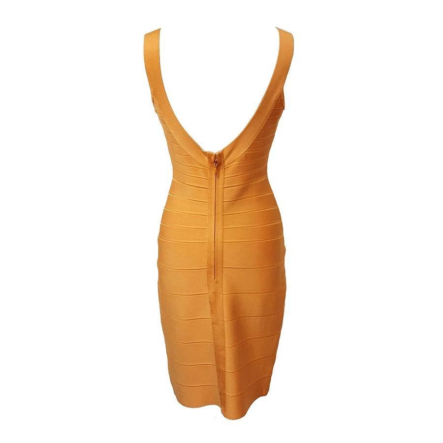 Hervé Léger Stretch Kleid Größe S (Orange) im Angebot