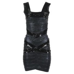 Herve Leger Studded Coated Bandage Mini Dress Small