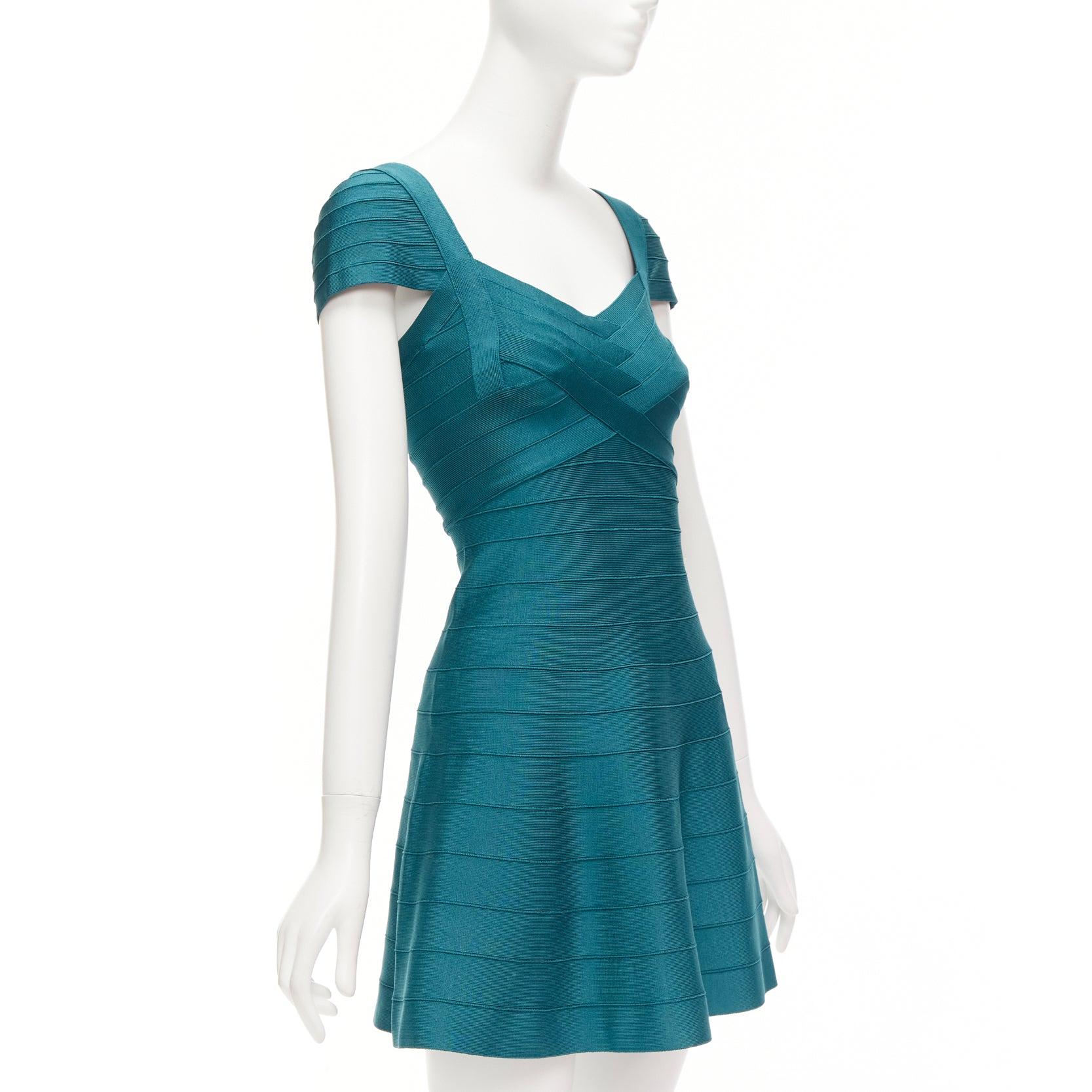 HERVE LEGER vestido de tirantes de manga larga y corte corazón en verde azulado S Verde en venta