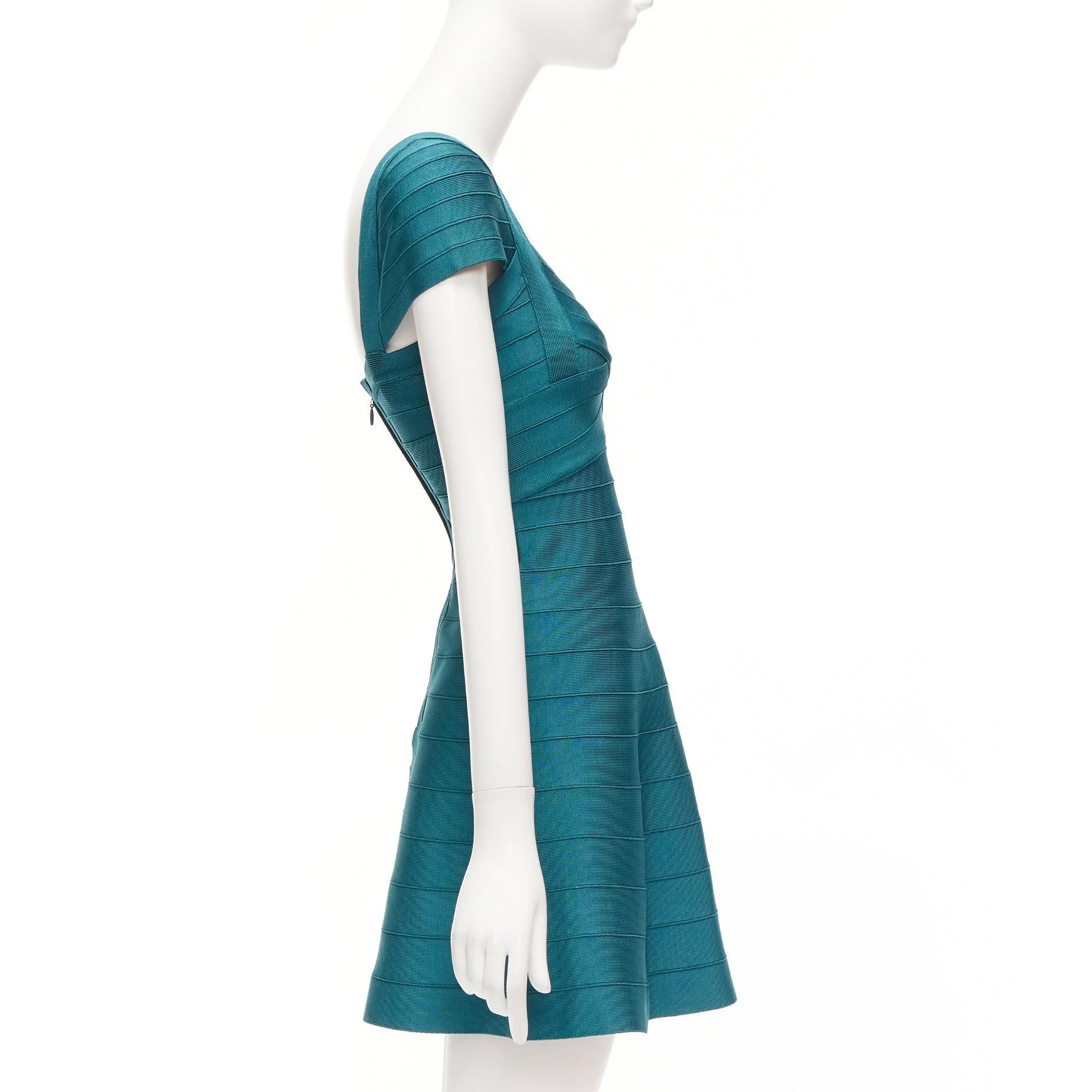 HERVE LEGER vestido de tirantes de manga larga y corte corazón en verde azulado S en Excelente estado para la venta en Hong Kong, NT