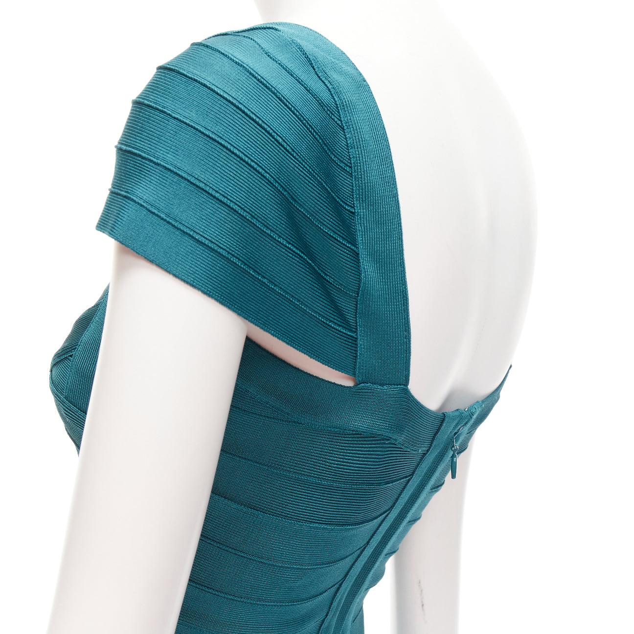 HERVE LEGER vestido de tirantes de manga larga y corte corazón en verde azulado S en venta 2