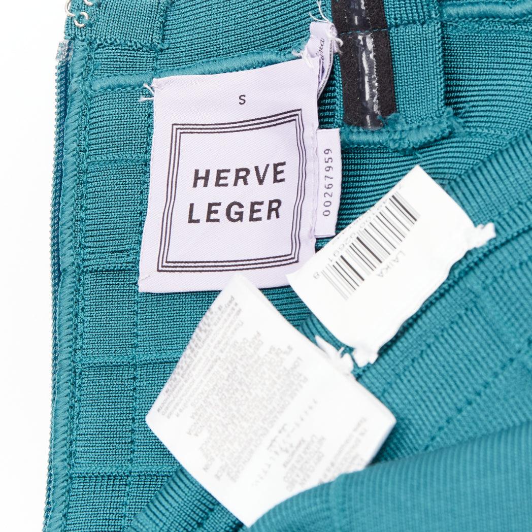 HERVE LEGER vestido de tirantes de manga larga y corte corazón en verde azulado S en venta 3