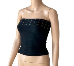 Herve Leger Vintage 1990's Lace-Up Bandage Black Knit Crop Top