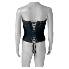 Herve Leger Vintage 1990's Lace-Up Bandage Black Knit Crop Top