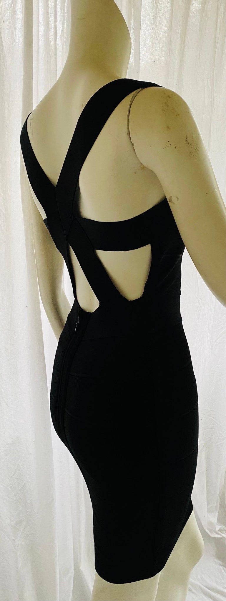Herve Leger Vintage Black Bandage Dress With Criss Cross Straps  In Excellent Condition In Chicago, IL