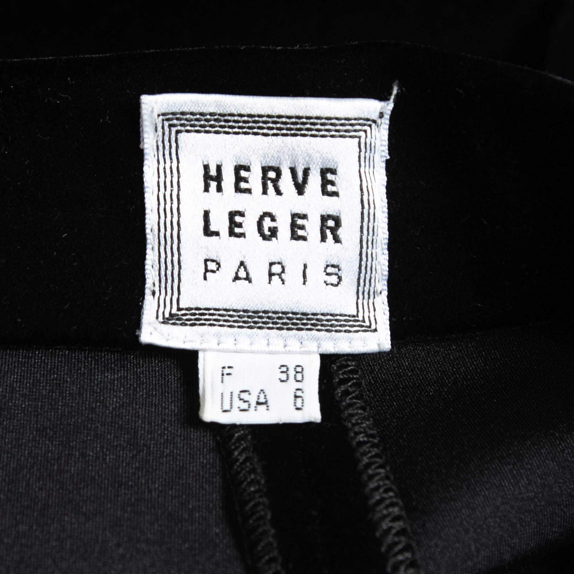 Women's Herve Leger Vintage Black Velvet Straight Leg High Waist Trousers S