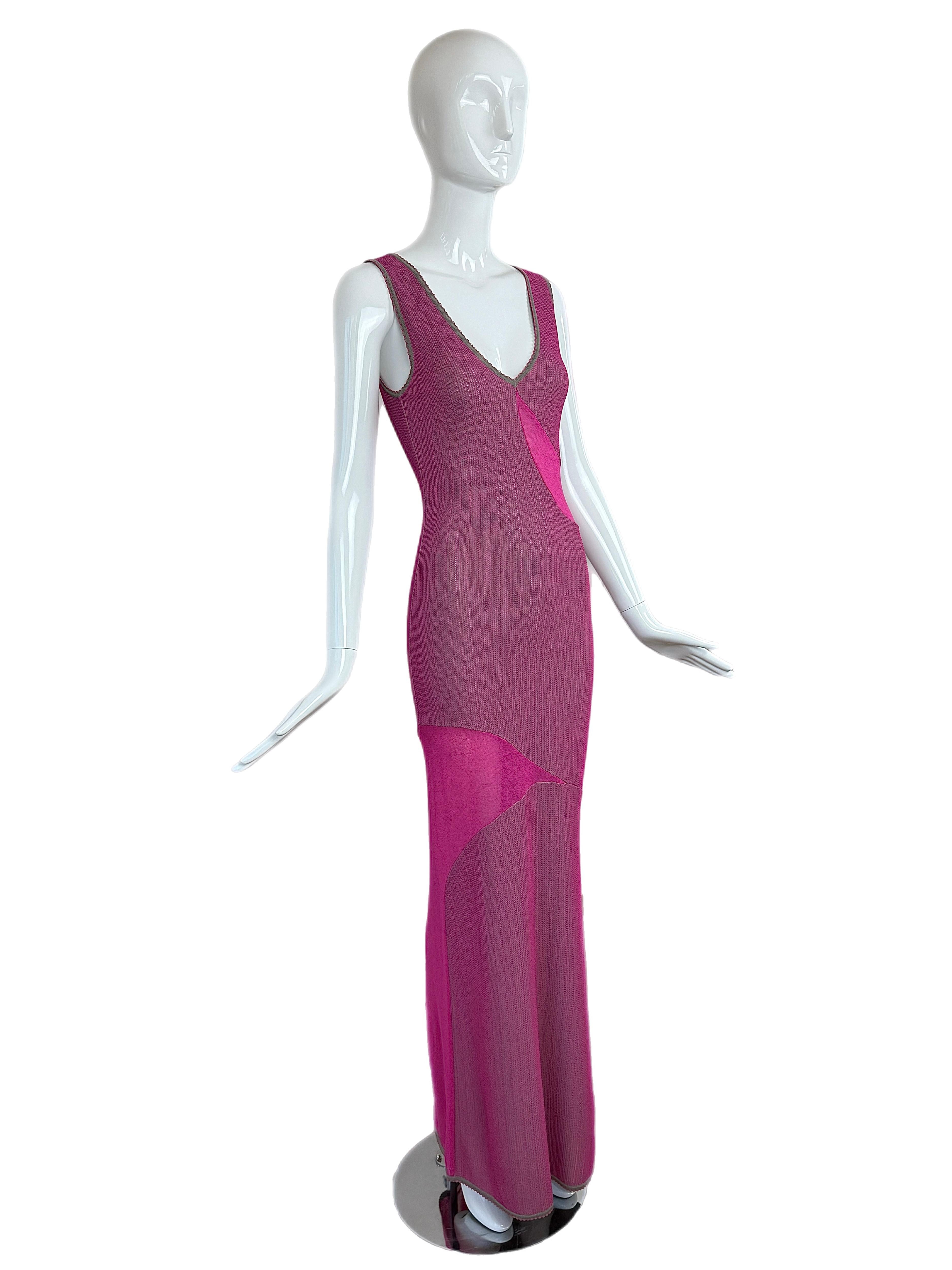 HERVE LEGER Vintage Rosa + Graues Maxikleid 90er 00er Jahre (Pink) im Angebot