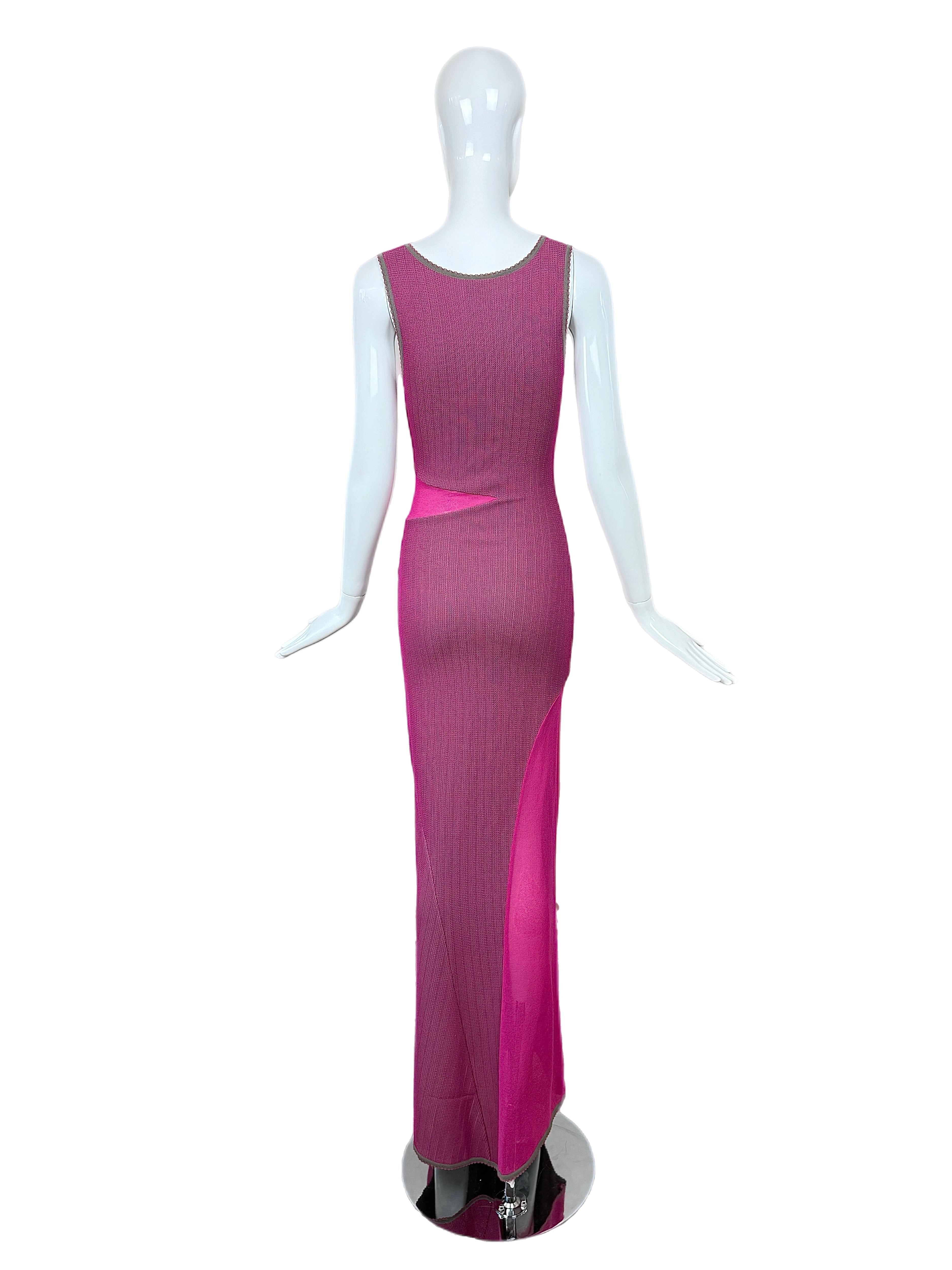 HERVE LEGER Vintage Rosa + Graues Maxikleid 90er 00er Jahre Damen im Angebot
