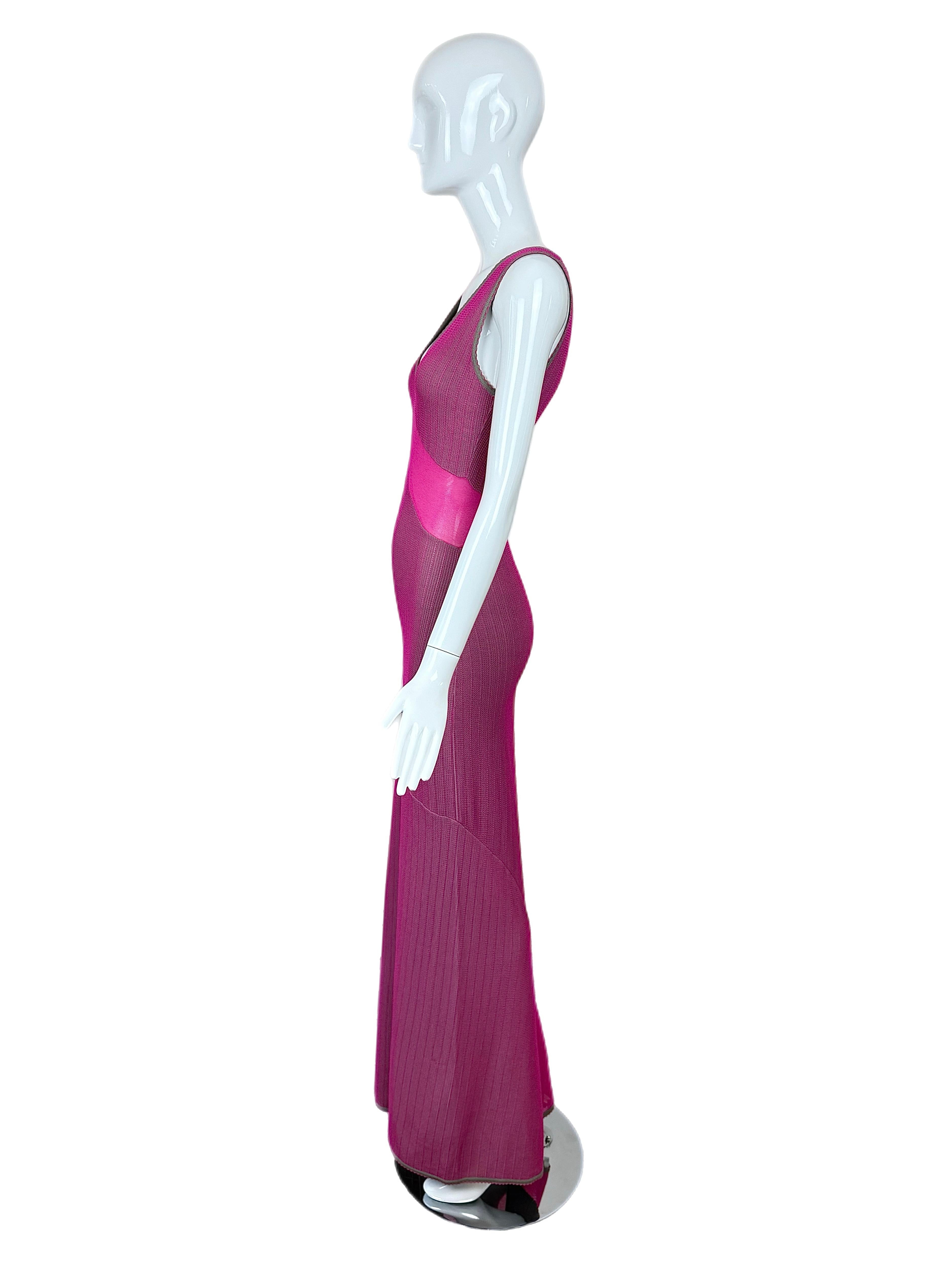 HERVE LEGER Vintage Rosa + Graues Maxikleid 90er 00er Jahre im Angebot 1