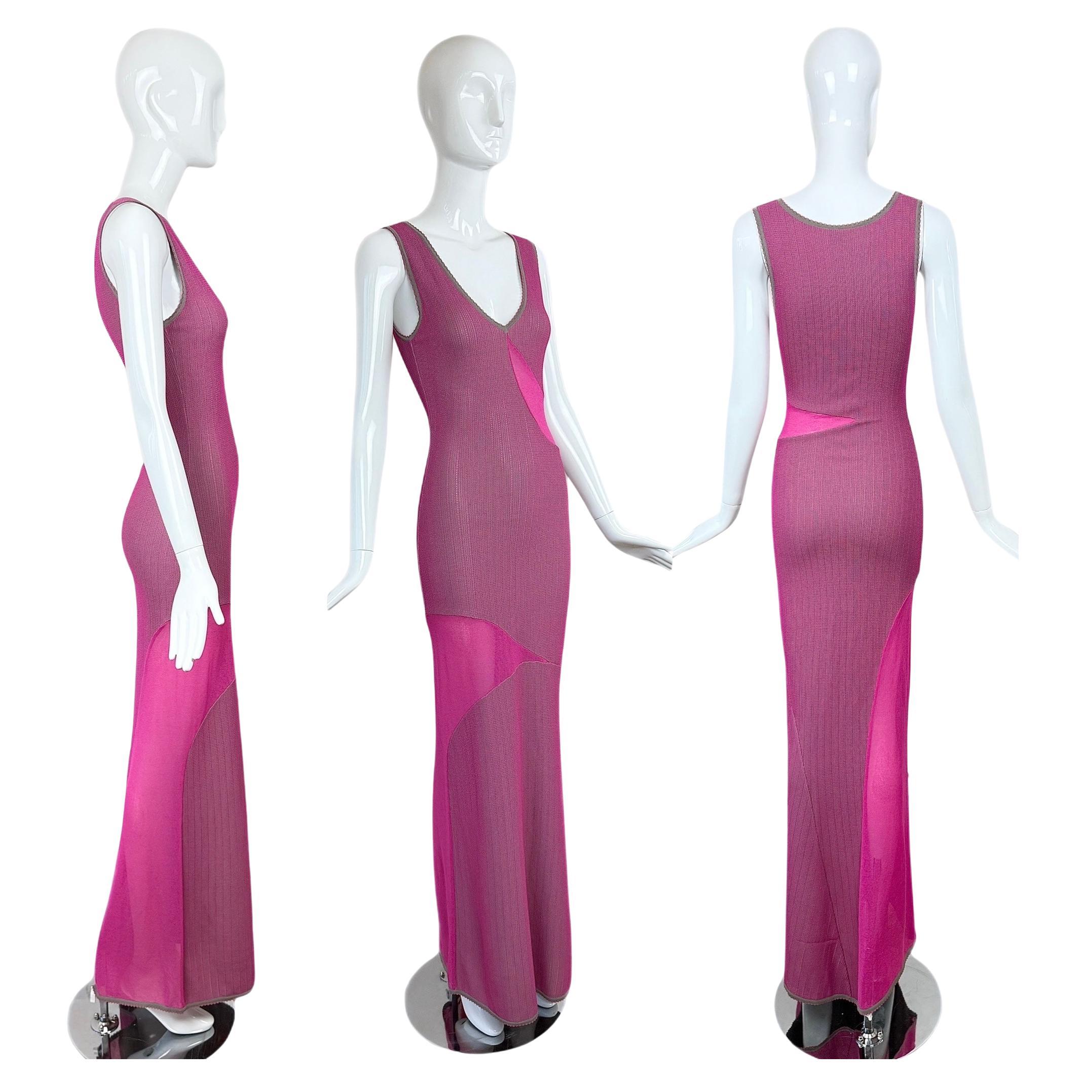 HERVE LEGER Vintage Rosa + Graues Maxikleid 90er 00er Jahre