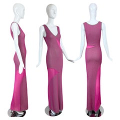 HERVE LEGER Maxi abito vintage rosa e grigio anni '90-'00
