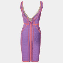 Herve Leger Vestito a fascia senza maniche in maglia viola/corallo XS