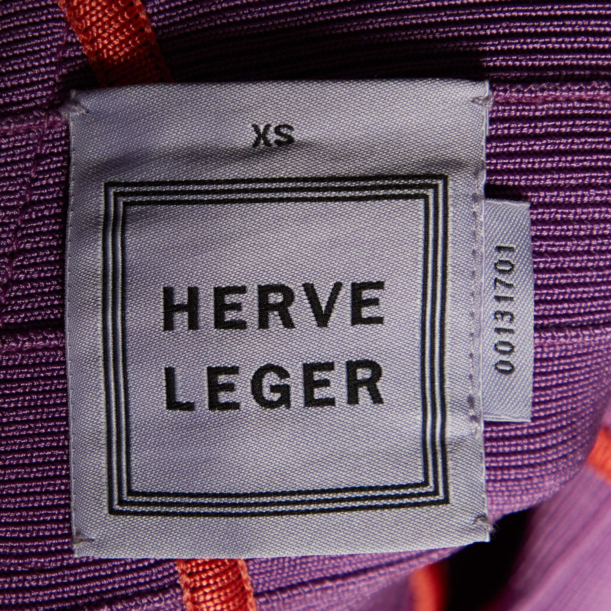 Herve Leger Violett/Koral gestricktes ärmelloses Bandage-Kleid XS Damen im Angebot