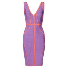 Herve Leger Violet/Coral Knit Sleeveless Bandage Dress XS