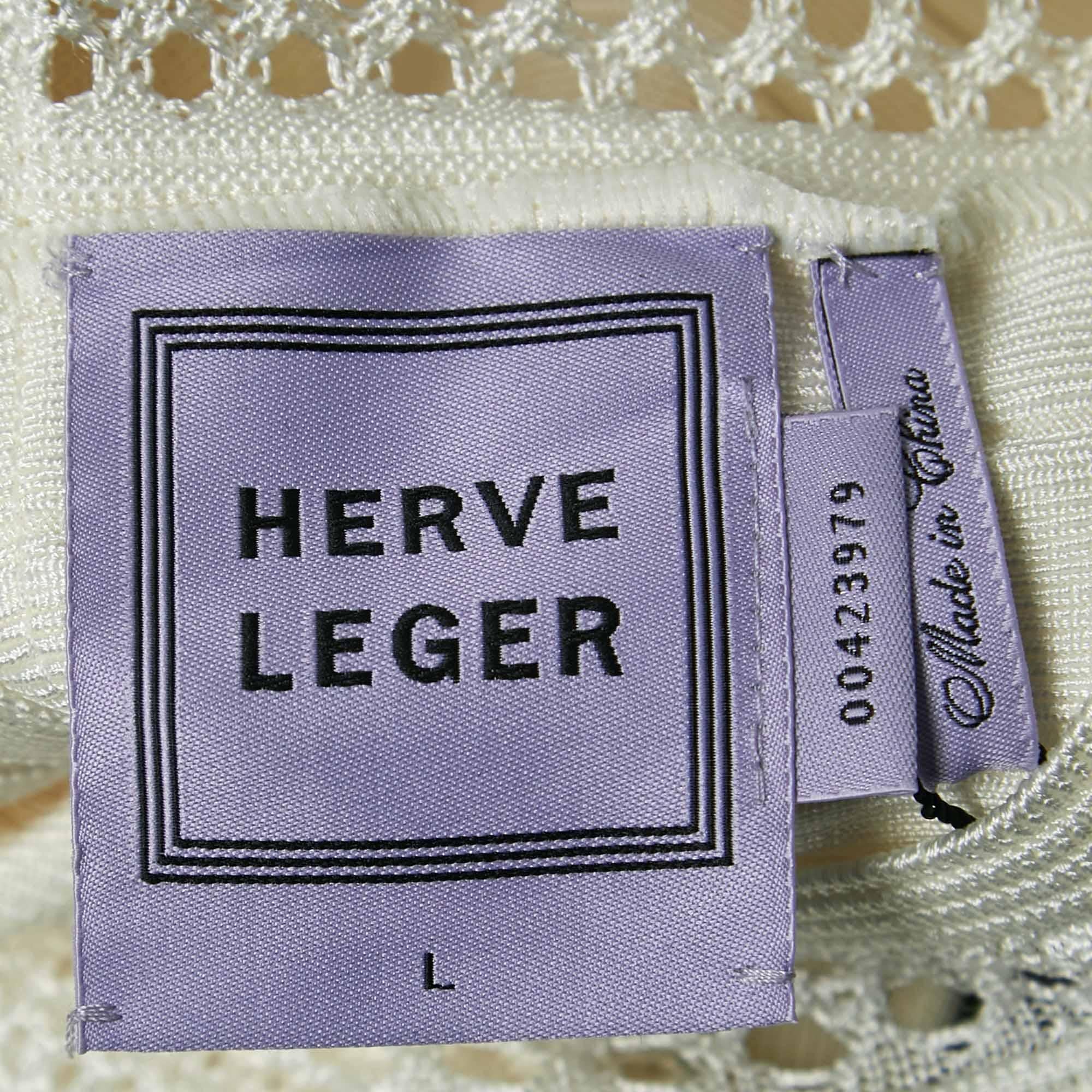 Herve Leger White Bandage Knit Pleated Haylynn Dress L In New Condition In Dubai, Al Qouz 2