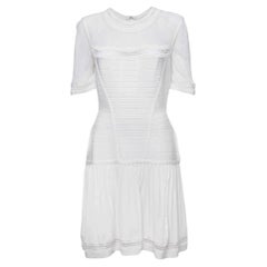 Herve Leger White Bandage Knit Pleated Haylynn Dress L