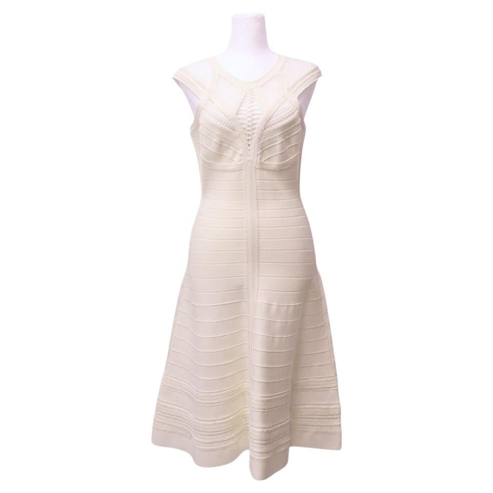 Hervé Léger White Bandage & Mesh Panel Sleeveless Dress - EU 38
