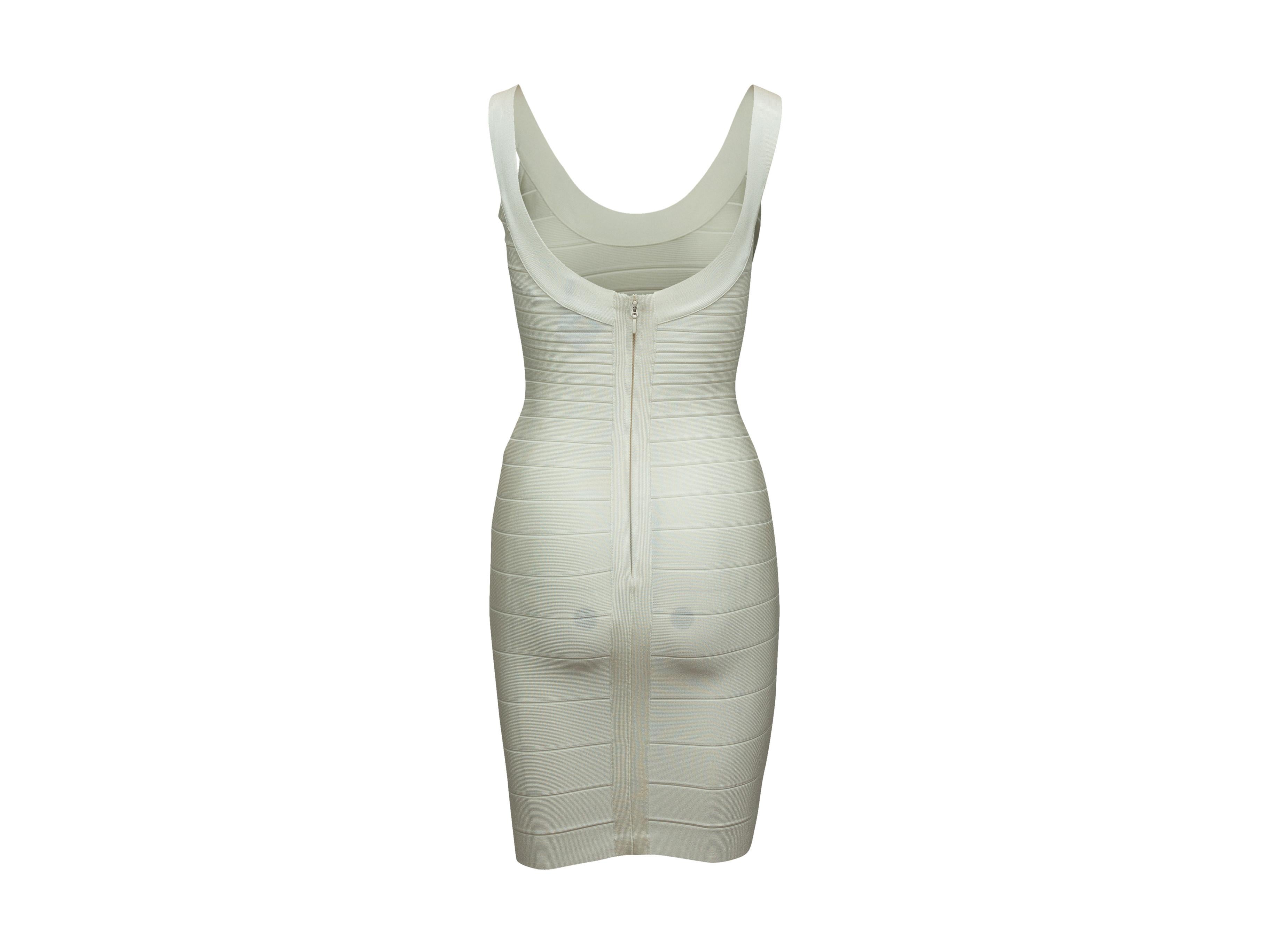 Product details: White sleeveless bandage dress by Herve Leger. Scoop neck. Zip closure at back. 23