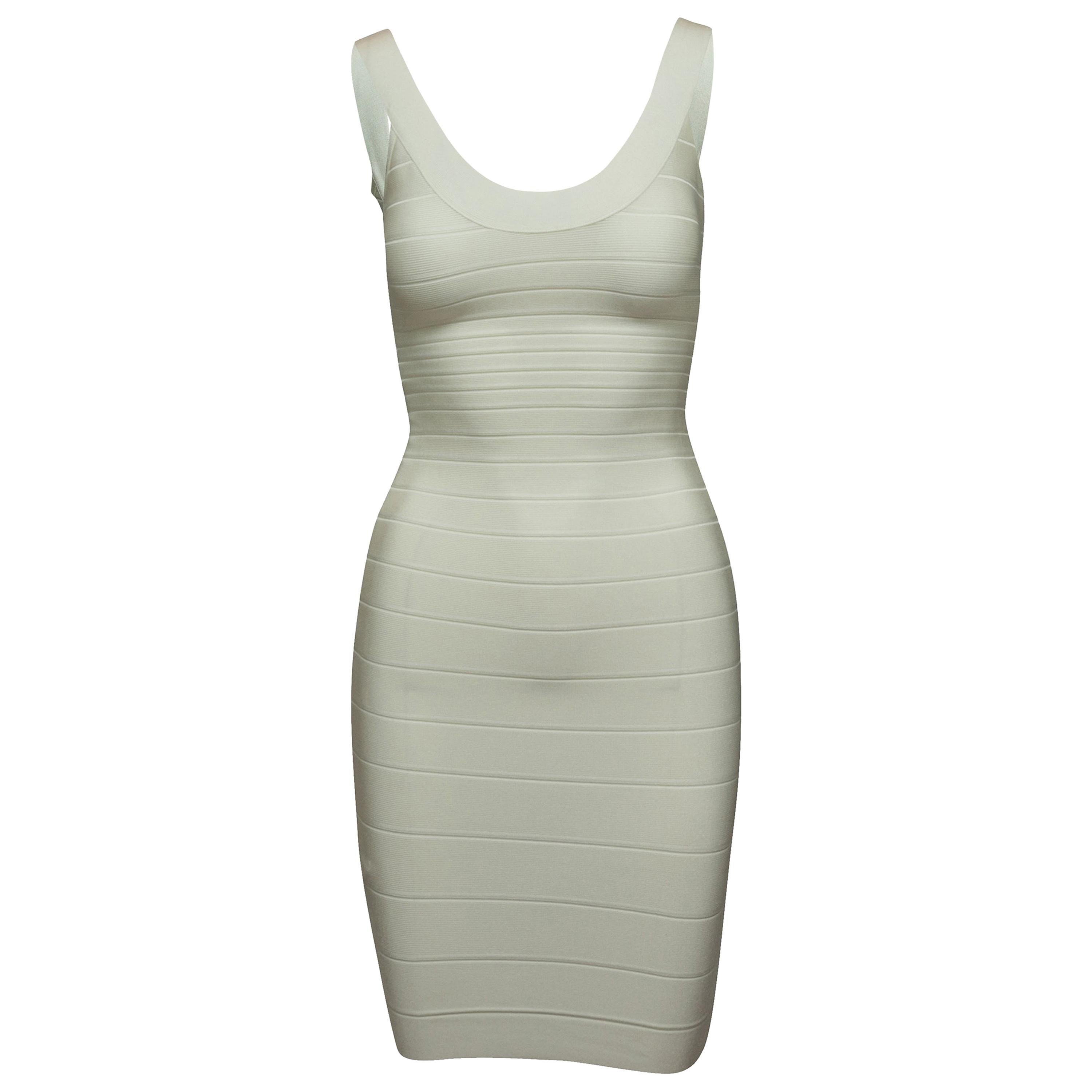 Herve Leger White Sleeveless Bandage Dress