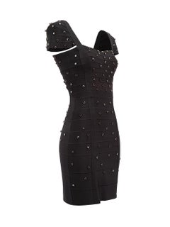 Herve Leger Women's Black Embellished Cap Sleeve Mini Dress