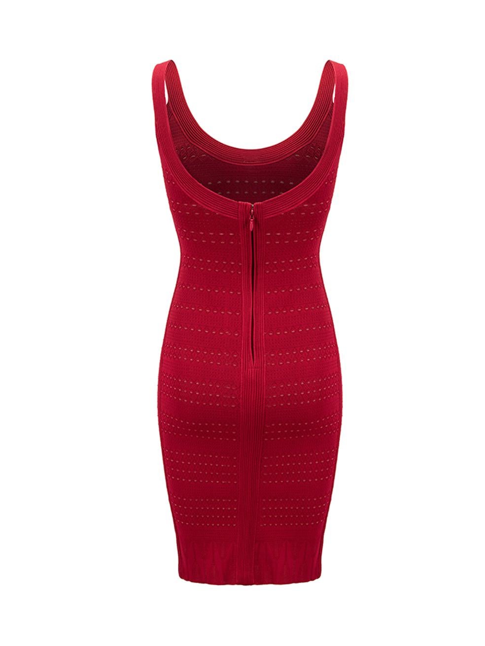 Herve Leger Women's Magenta Geometric Knit Accent Bodycon Dress In Good Condition In London, GB