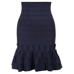 Herve Leger Women's Navy Peplum-Hem Fitted Skirt