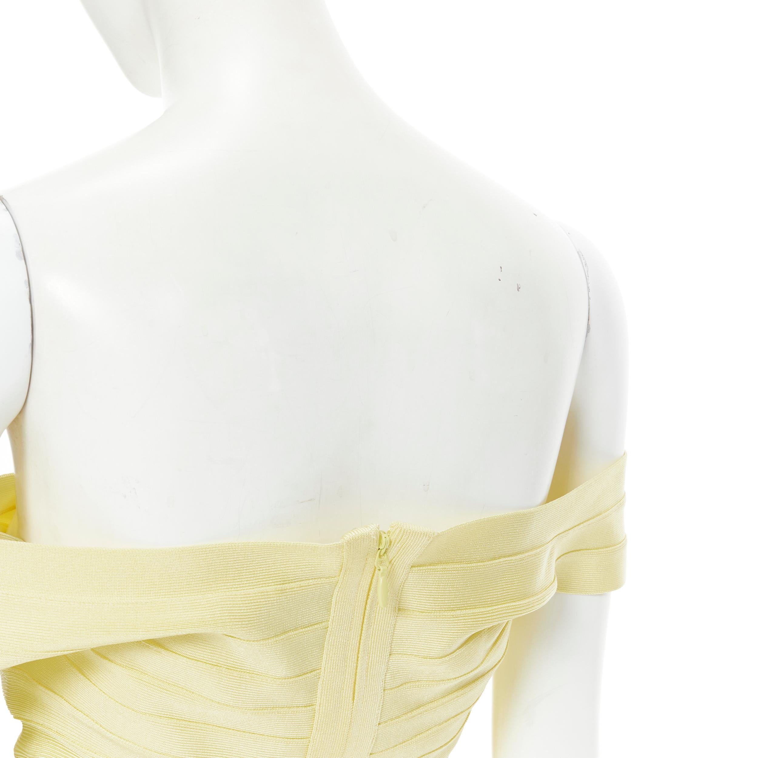 HERVE LEGER yellow off shoulder bodycon bandage fitted dress M In Excellent Condition In Hong Kong, NT