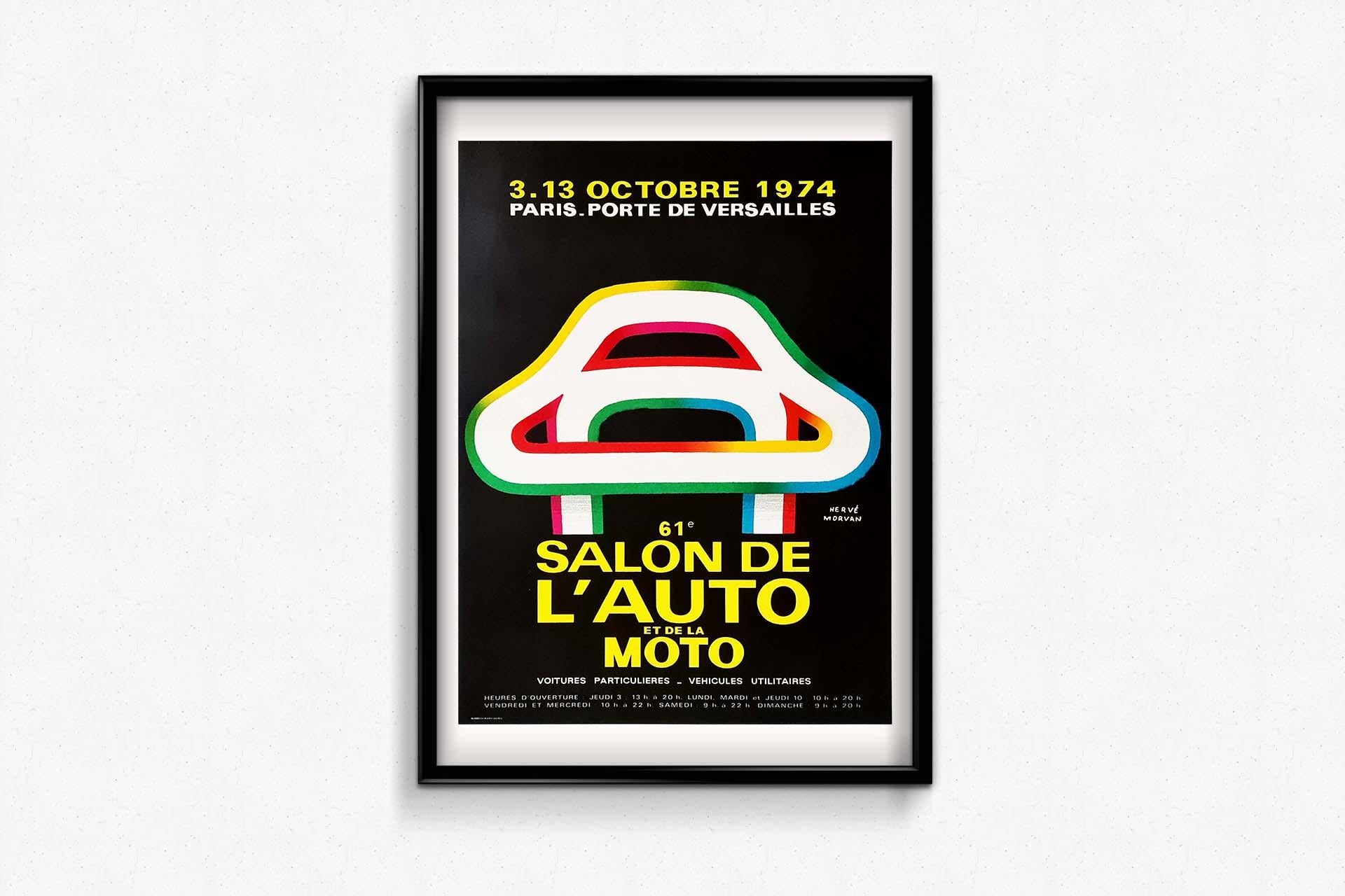 1974 original poster by Hervé Morvan for the 61st Car and Motorcycle Show For Sale 2