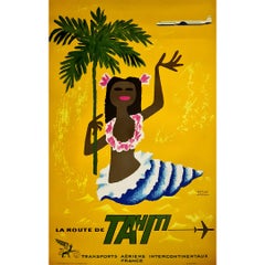 Circa 1950 Original poster made by Hervé Morvan - Tahiti TAI French Airline