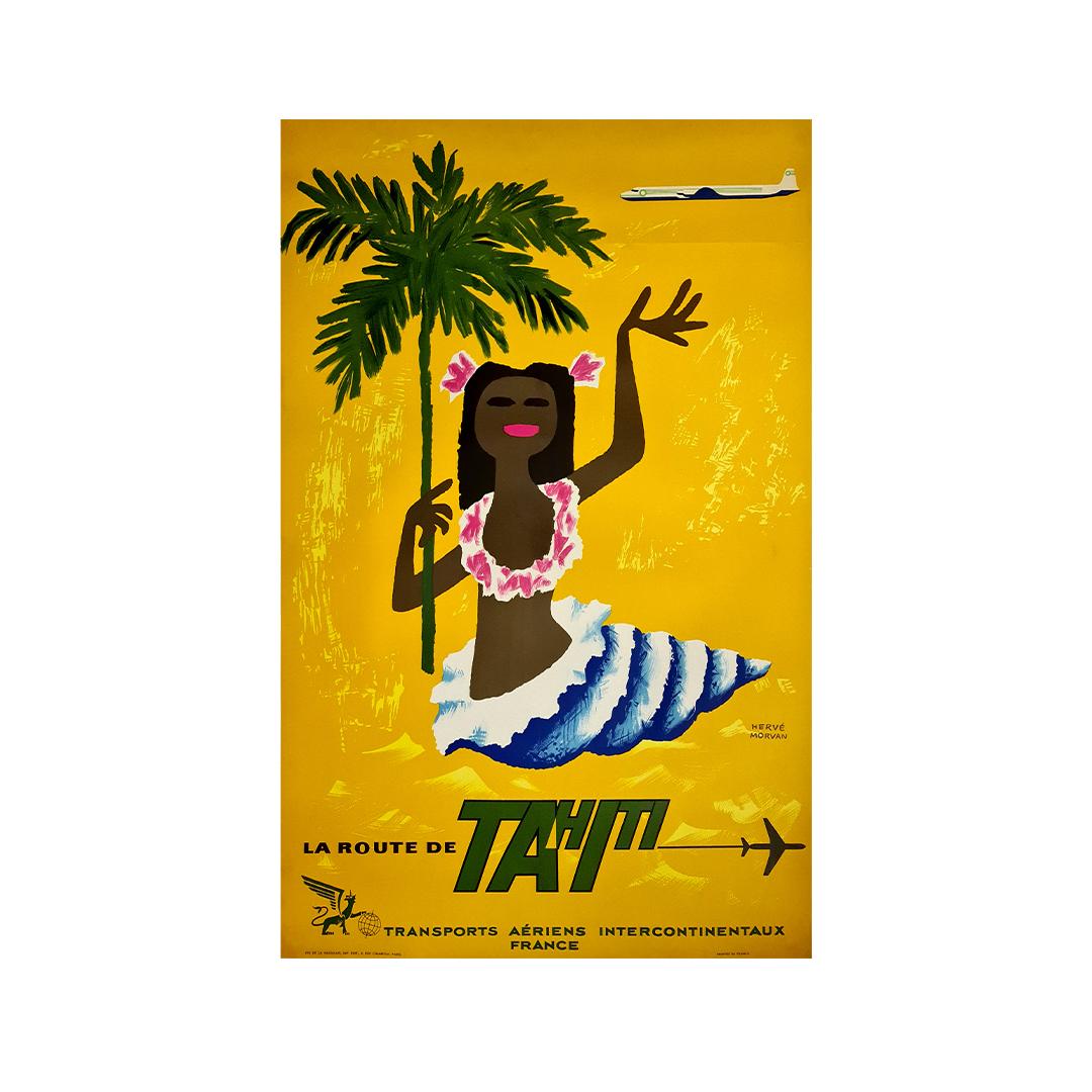 Circa 1950 Original poster made by Hervé Morvan - Tahiti TAI French Airline