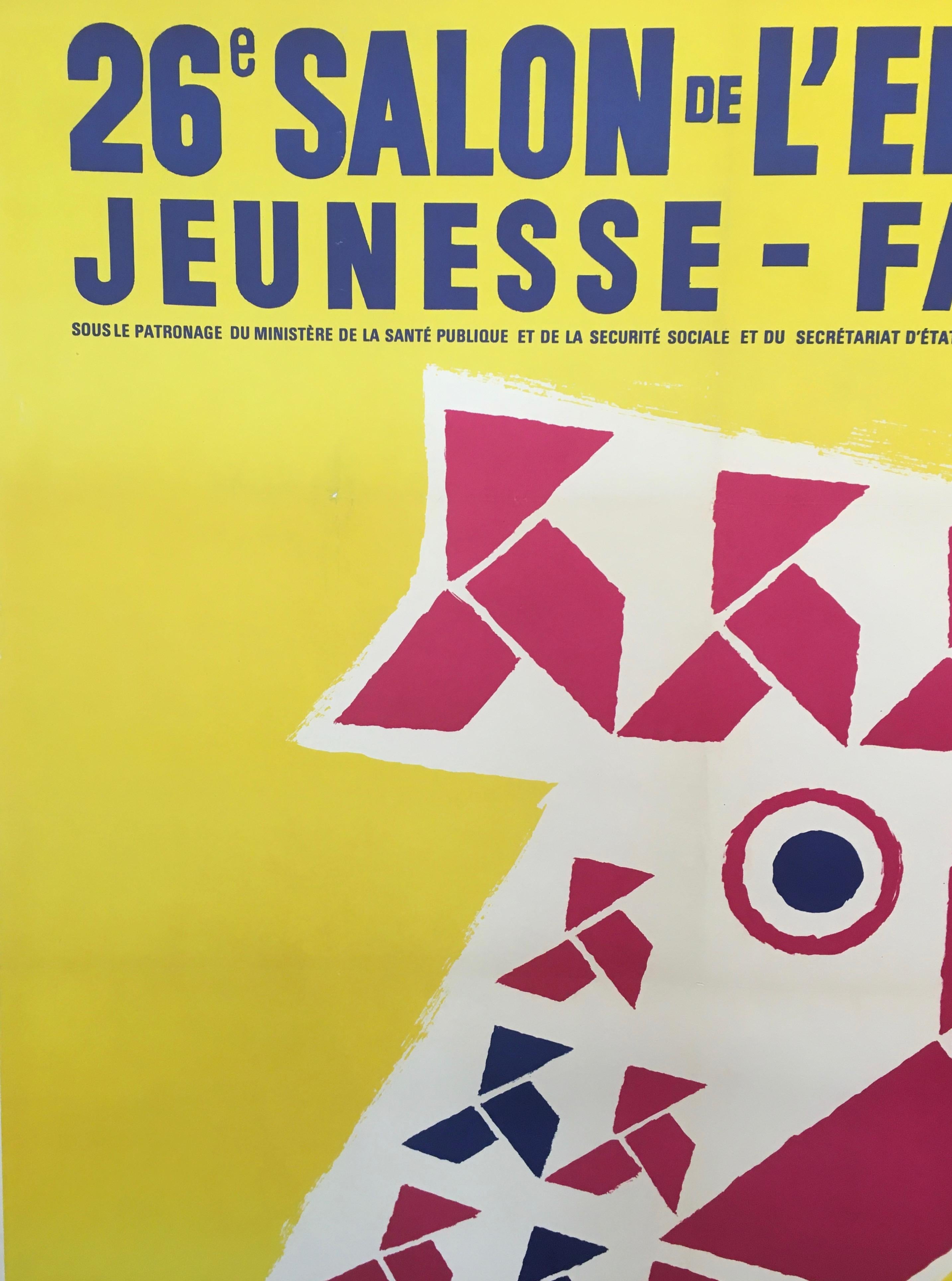 Original vintage poster by Herve Morvan, 'Salon De L’enfance' Yellow Rooster 

