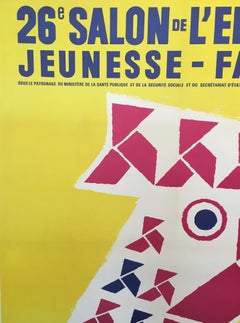 Herve Morvan Original Vintage Poster, 'Salon De L’enfance' Yellow Rooster