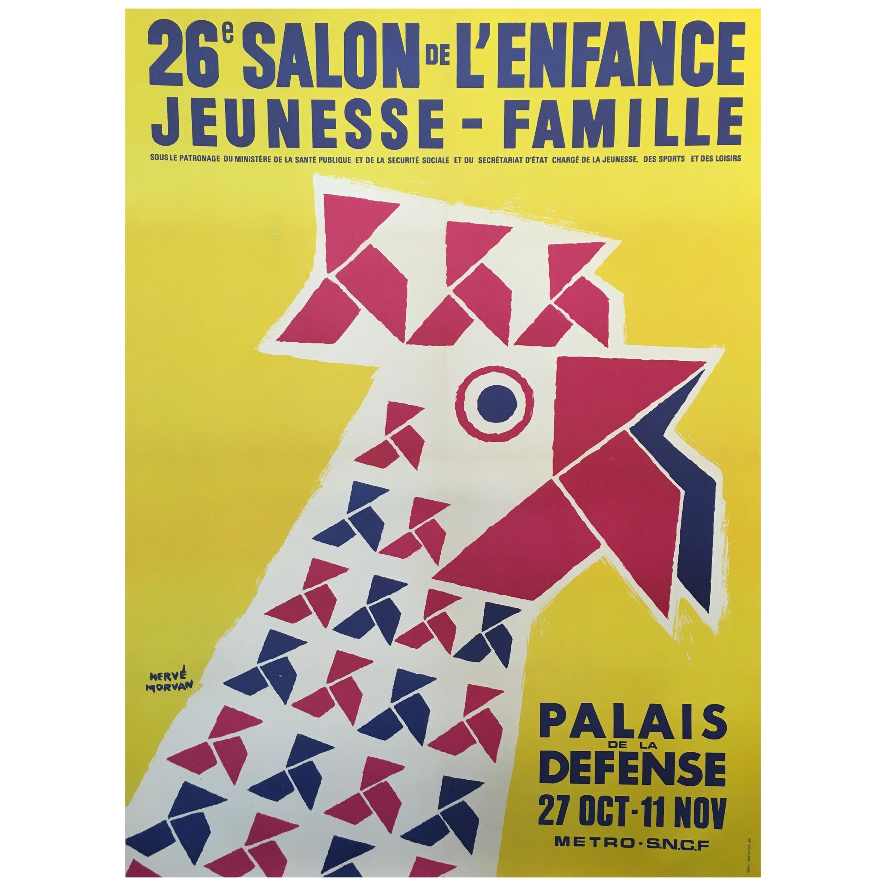 Herve Morvan Original Vintage Poster, 'Salon De L’enfance' Yellow Rooster