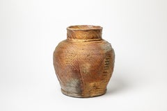Hervé Rousseau 20e siècle grand vase en céramique grès brun La Borne 37 cm