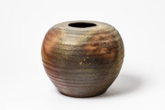 Vase en céramique gris et marron en grès Herv Rousseau Boisbelle du 20ème siècle, 1980