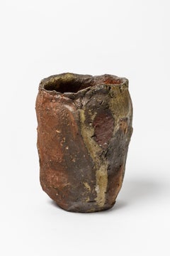 Hervé Rousseau Vase en céramique brutaliste en grès brun et rouge La Borne, 1990