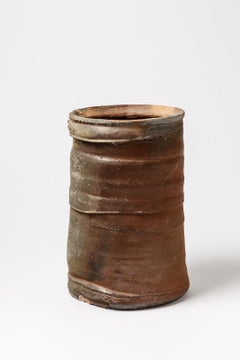 Grand vase en céramique marron en grès Herv Rousseau signé vers 1980 La Borne