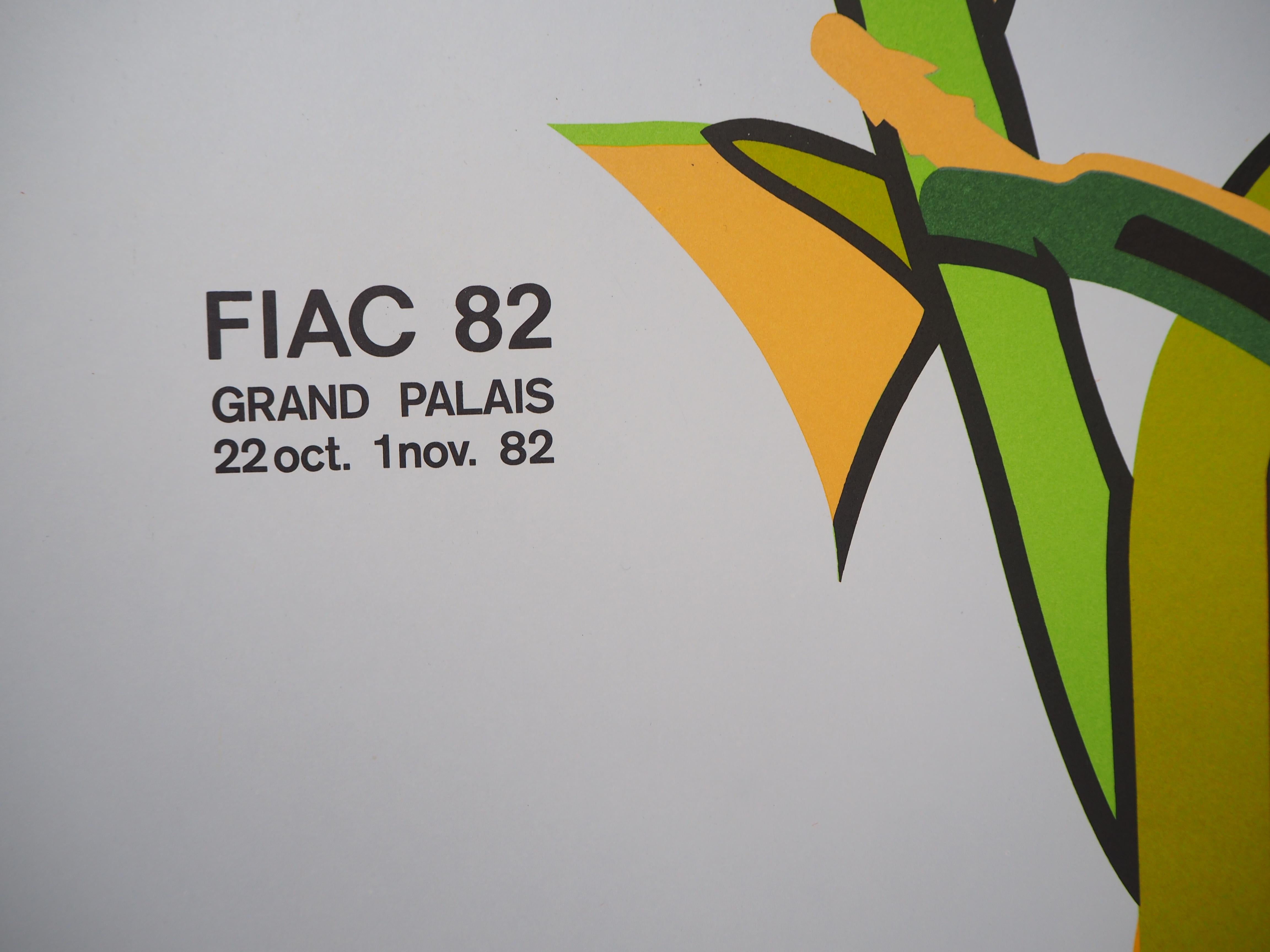 Amérique du Sud : Germination, FIAC - Affiche lithographique originale vintage - Maeght - Orange Abstract Print par Herve Telemaque