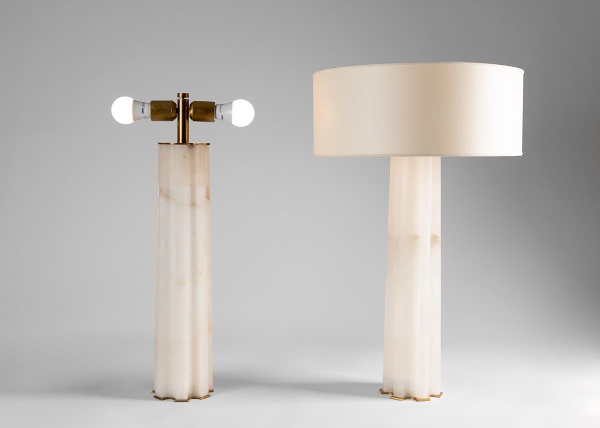 Gilt Hervé Van Der Straeten, Athéna, Alabaster Table Lamp, Purple Shade, France, 2012 For Sale