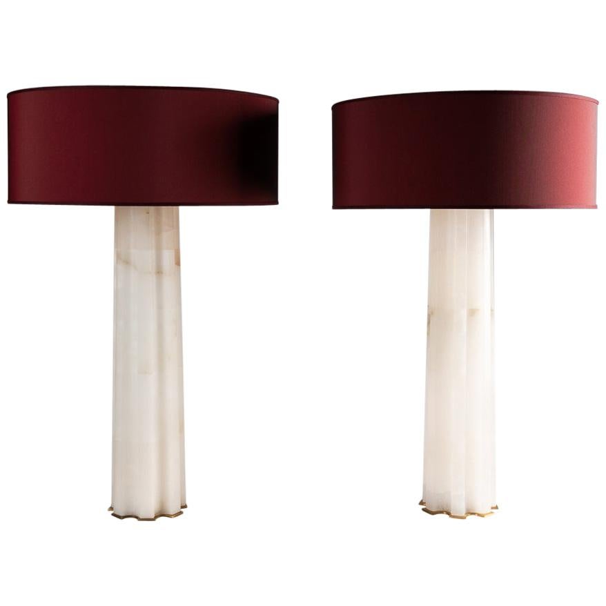 Lampe de bureau en albâtre Herv Van Der Straeten, Athna, abat-jour violet, France, 2012 en vente