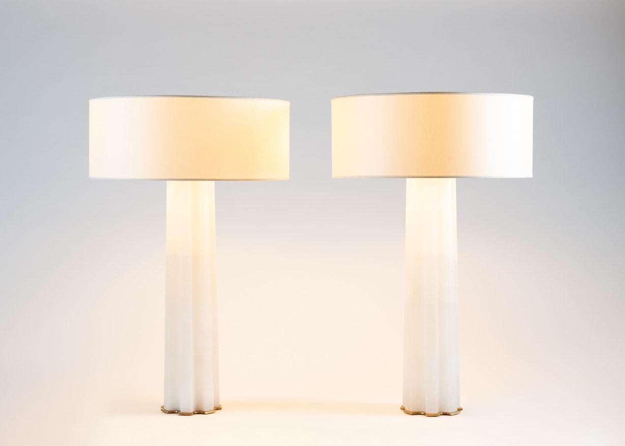 Athena by Herve Van Der Straeten, Contemporary Table Lamps, Alabaster and Gilt In Good Condition In Glasgow, GB