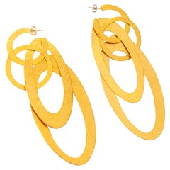 Herve Van der Straeten Gold Plated Concentric Circle Dangle Pierced Earrings